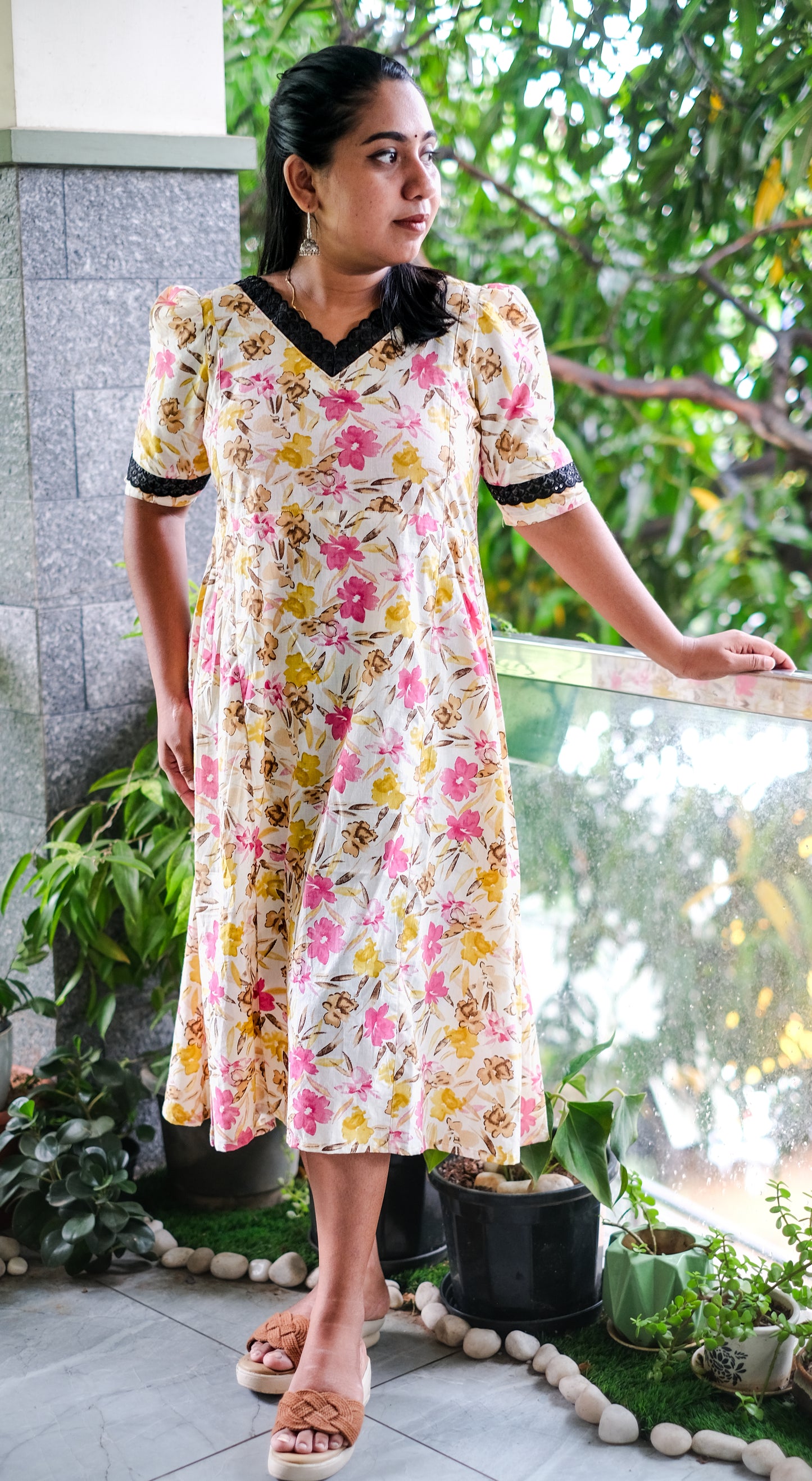 Cotton Rajwadi A-Line Floral Dress | Comfortable Ethnic Wear | Summer Casual & Festive Dress