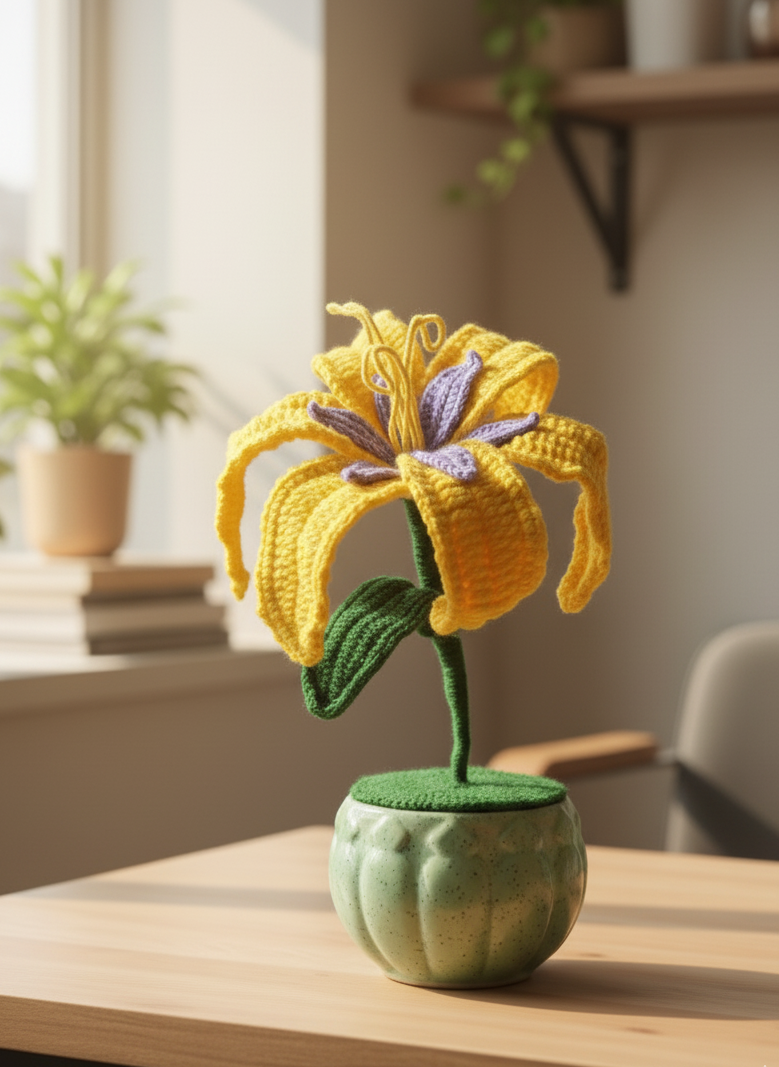 Sunshine Daylily Everlasting Crocheted Flower