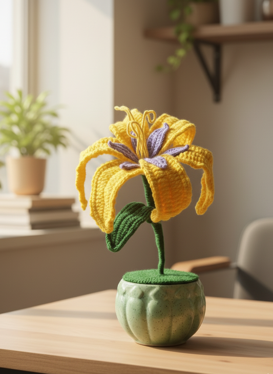 Sunshine Daylily Everlasting Crocheted Flower