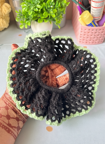 Classic Crocheted Black Ruffle Scrunchie