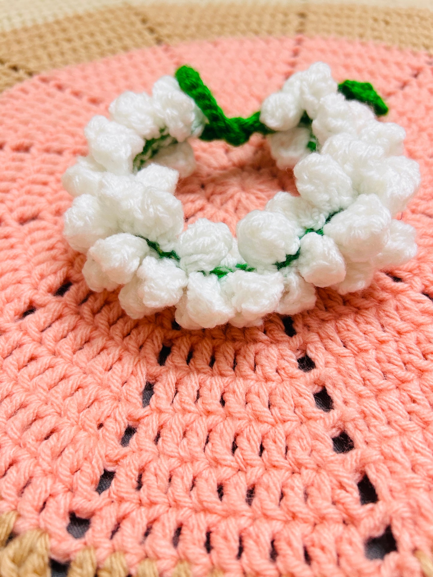 Crocheted White Jasmine Garland Hair Tie