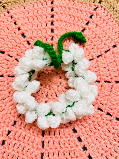 Crocheted White Jasmine Garland Hair Tie