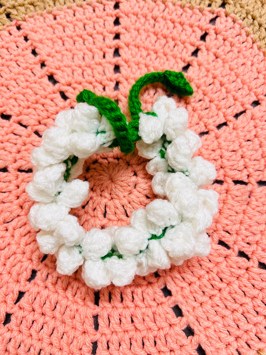 Crocheted White Jasmine Garland Hair Tie
