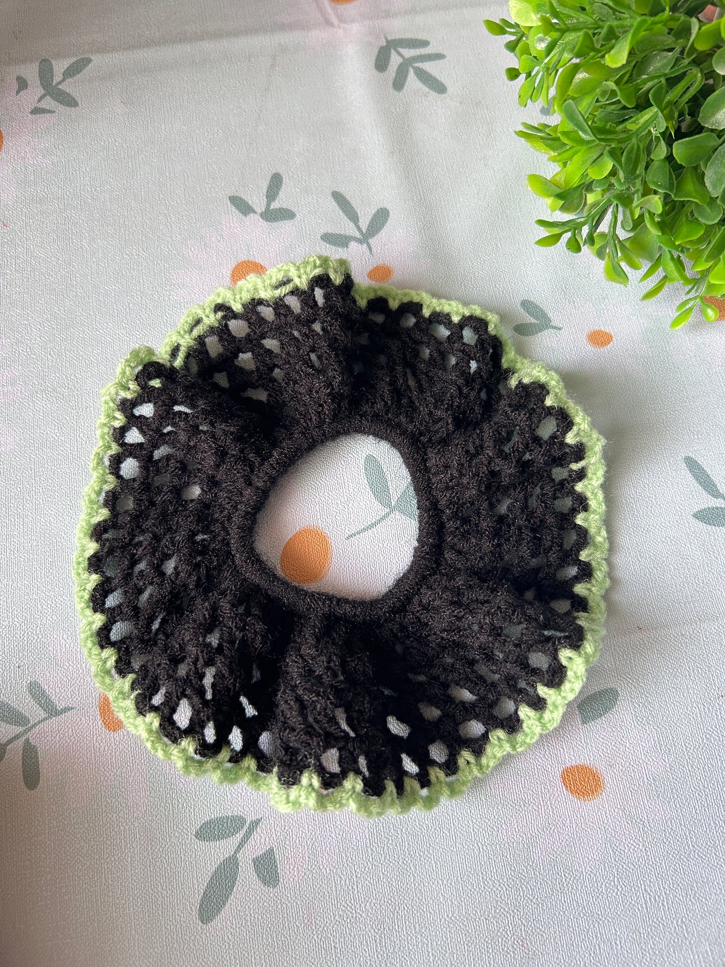 Classic Crocheted Black Ruffle Scrunchie