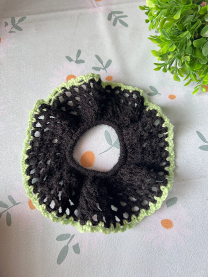 Classic Crocheted Black Ruffle Scrunchie