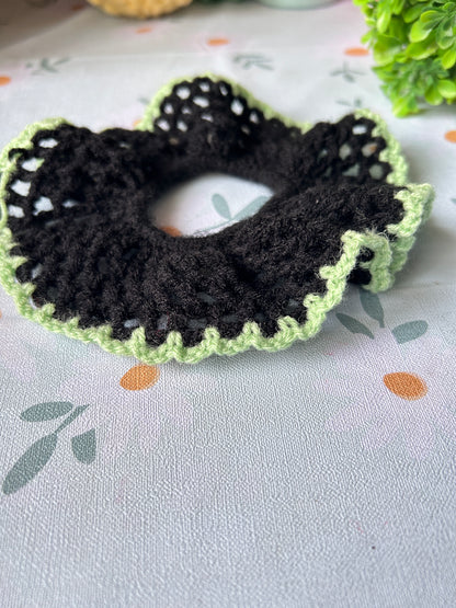 Classic Crocheted Black Ruffle Scrunchie