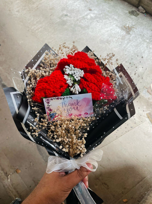 Rose Bouquet with 3 Red RosesHandmade Crochet Rose Bouquet | 3 Red Roses | Forever Flower Gift | Anniversary, Birthday, Wedding Decor